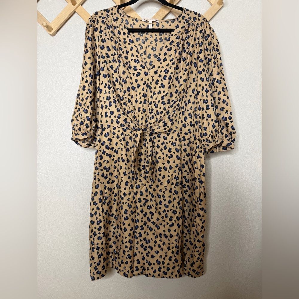 Rebecca Taylor Silk Knotted Cheetah Print Midi dress Sz 14